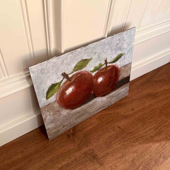Two Apples Oil Painting - Kitchen Wall Art, Small Original Still Life - Picture 2 of 3